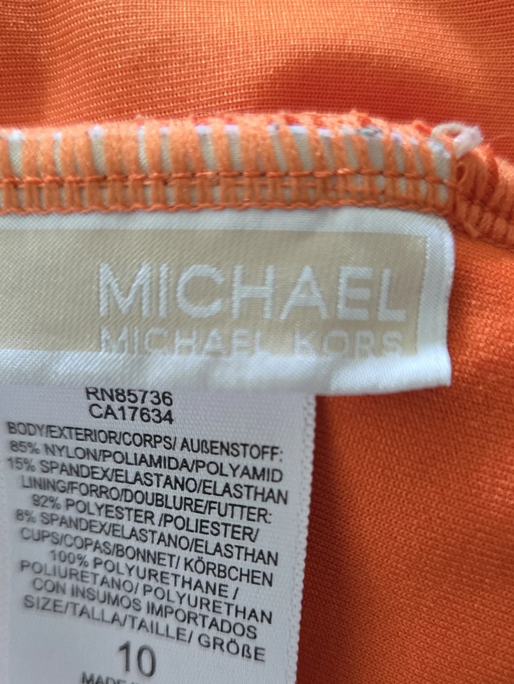 Michael Kors Orange One-Piece Swimsuit with Front Ring Accent